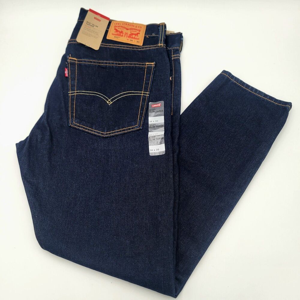 LEVI'S 512 Slim Taper Jeans Men's 36x30 Dark Blue Eco Ease Denim Pants NWT